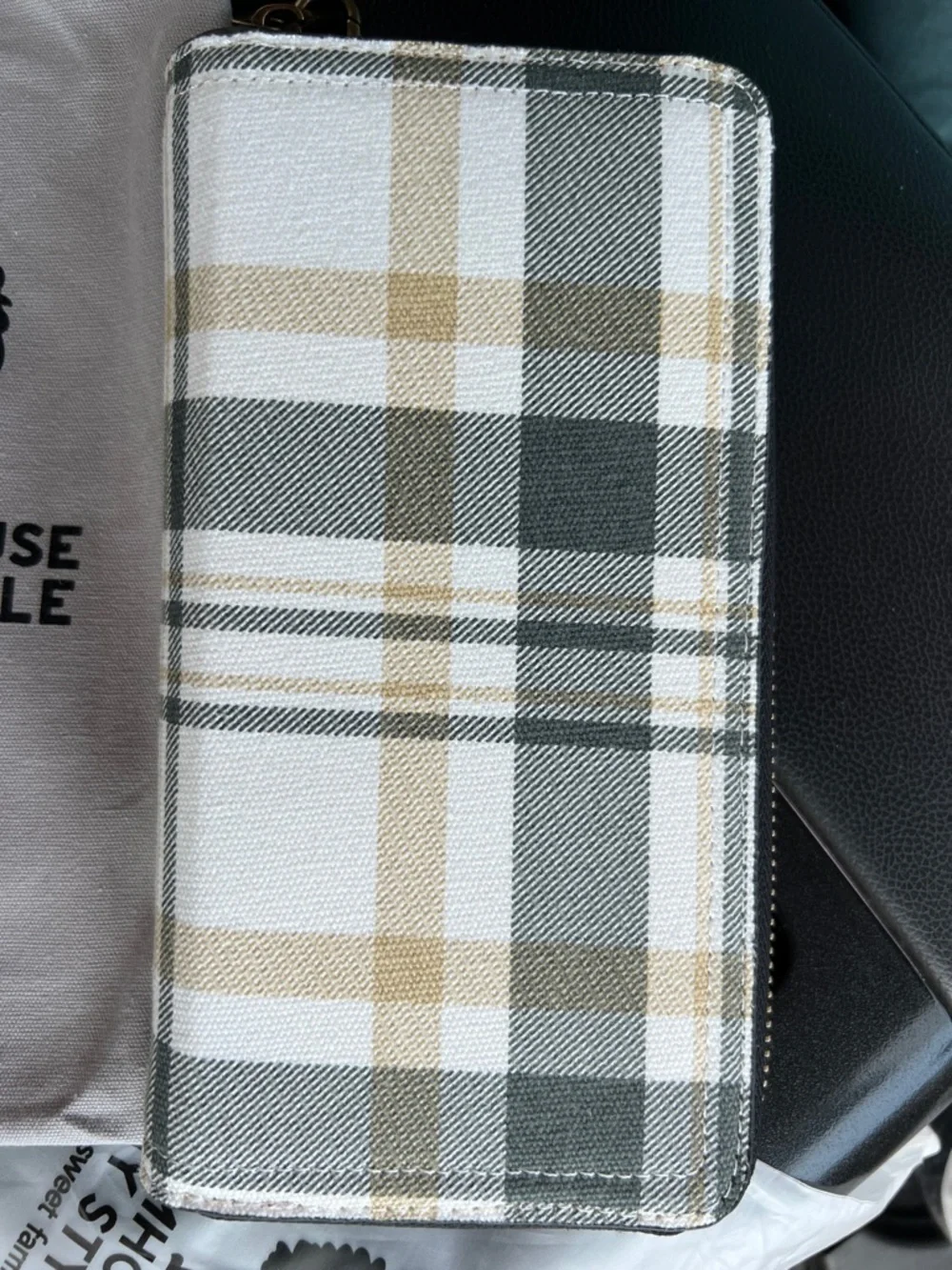 Farmhouse Is My Style Plaid Zip Wallet in Cream and Tan - Picture 3 of 7